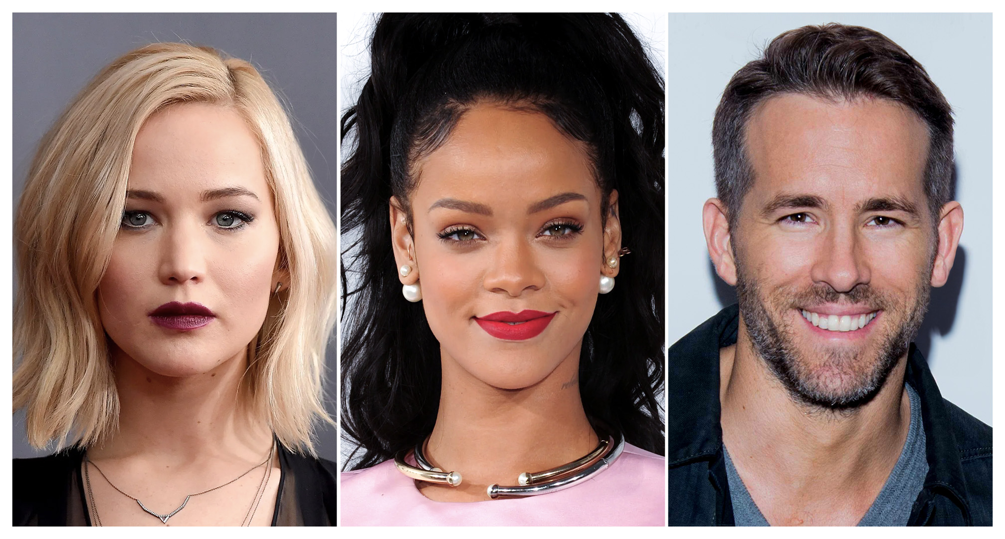 Kollage aus jennifer lawrence, rihanna, and ryan reynolds