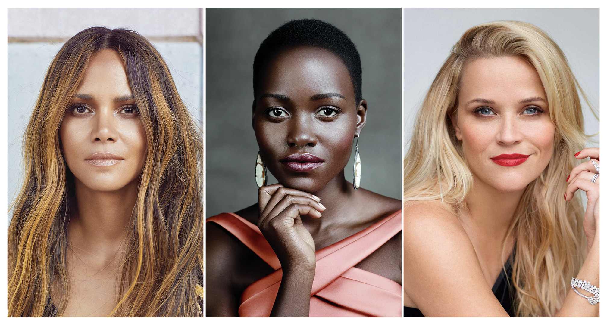 Collage aus halle berry, lupita nyong'o, und reese witherspoon
